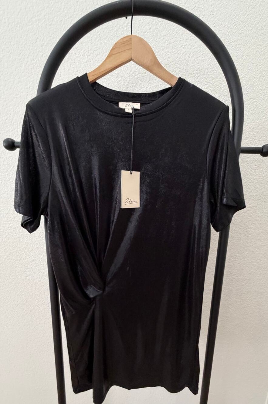 Elan NEW Black T-Shirt Mini Dress with Shoulder Pads, Small